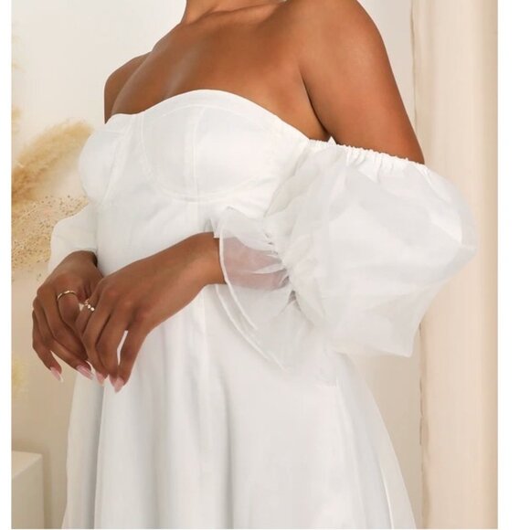 Lulu's Elegant White Off-Shoulder Wedding Dress - Picture 5 of 9